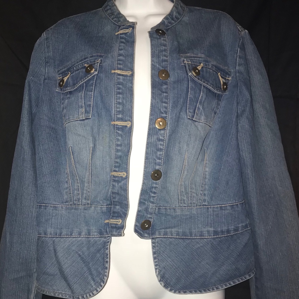 French Cuff Denim Jean Jacket Size L EUC